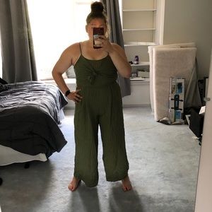 GREEN AND WHITE PINSTRIPE JUMPSUIT